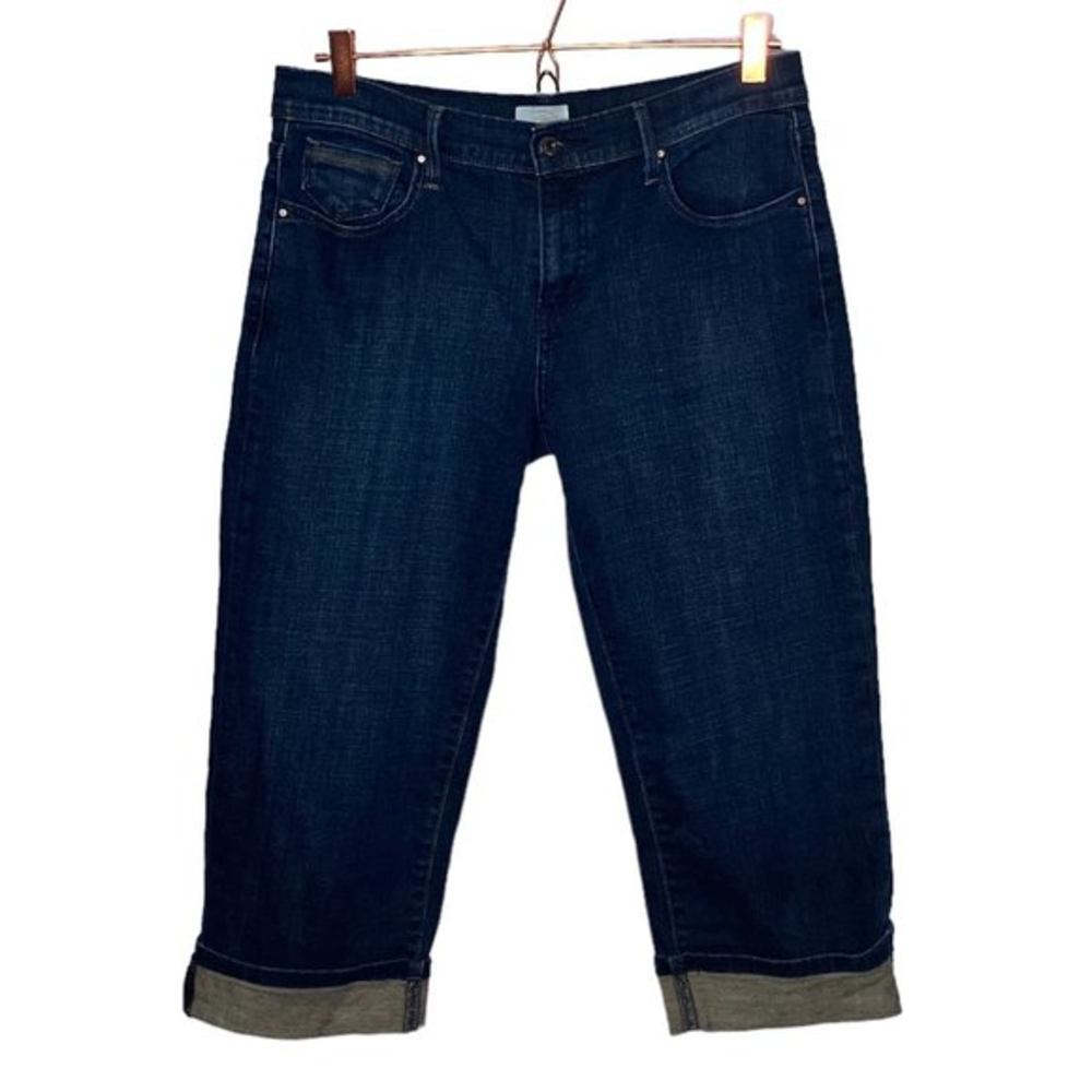 Levi's 505‎ Size 6 Dark Wash Stretch Denim Cuffed Hem Classic Crop Capri Jeans